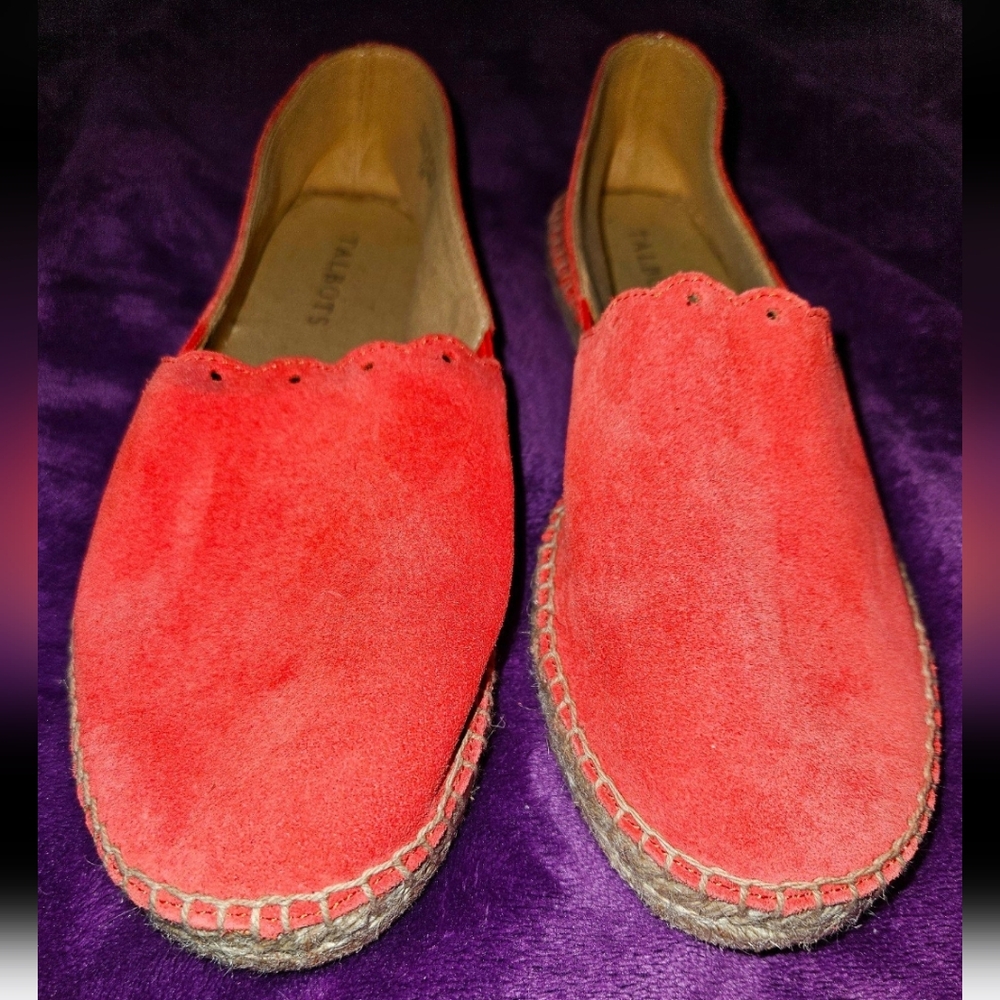 Espadrilles Seude Slip On Designer Loafers Talbots Cherry Coral Comfy 7.5 NWOT